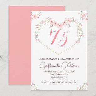 Convites elegantes para 75º aniversário Floral Ros