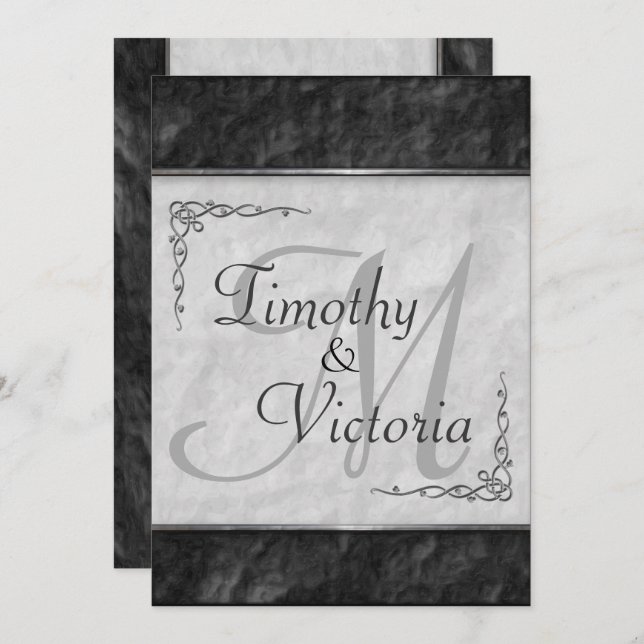 Convites Elegantes para Casamento de Preto e Branc (Frente/Verso)