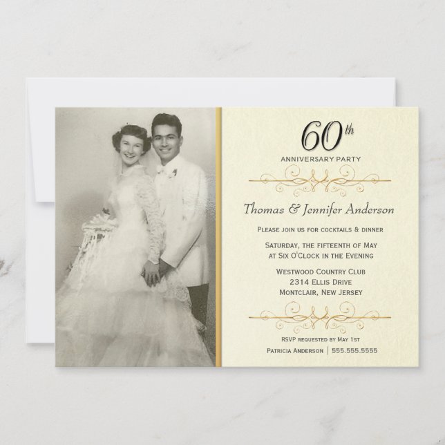 Convites Elegantes para Festa de Aniversário de 60 (Frente)