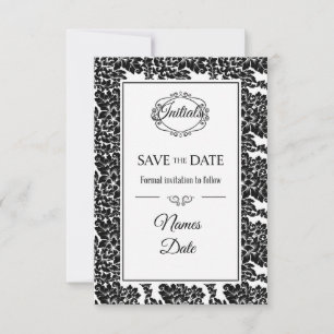 Convites Elegantes Preto e Branco Damask para Salv