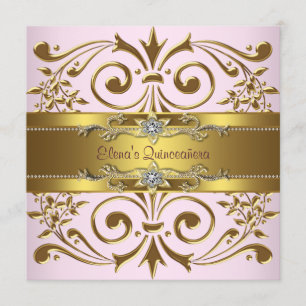 Convites Elegantes, Rosa e Quinceanera Dourada