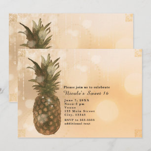 Convites Elegantes Tropicais de Abacaxi Dourado Gl
