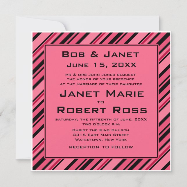 Convites em tiras pretas, cor-de-rosa e a preto (Frente)