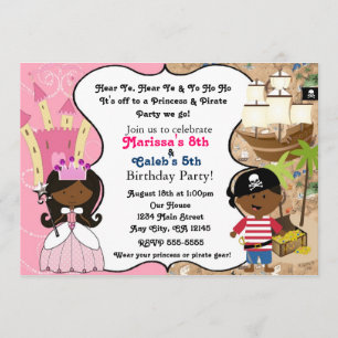 Convites Étnicos de Pele Morena Princesa & Pirata