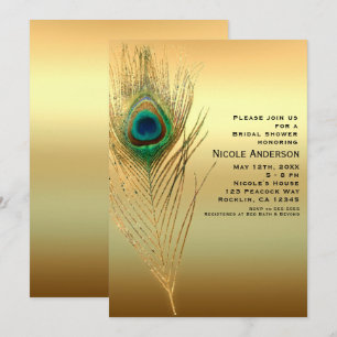 Convites Exóticos Boho Chic Dourados de Pena de Pa