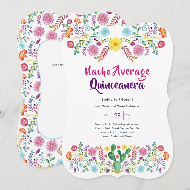 Convites FIESTA Mexicana FolkArt NACHO AVERAGE (Frente/Verso)