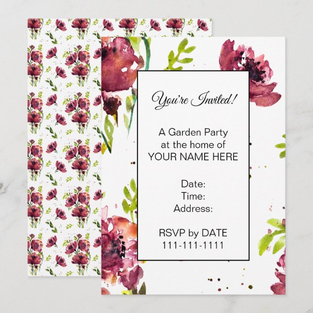 Convites Flor de Papoula Watercolor (Frente/Verso)