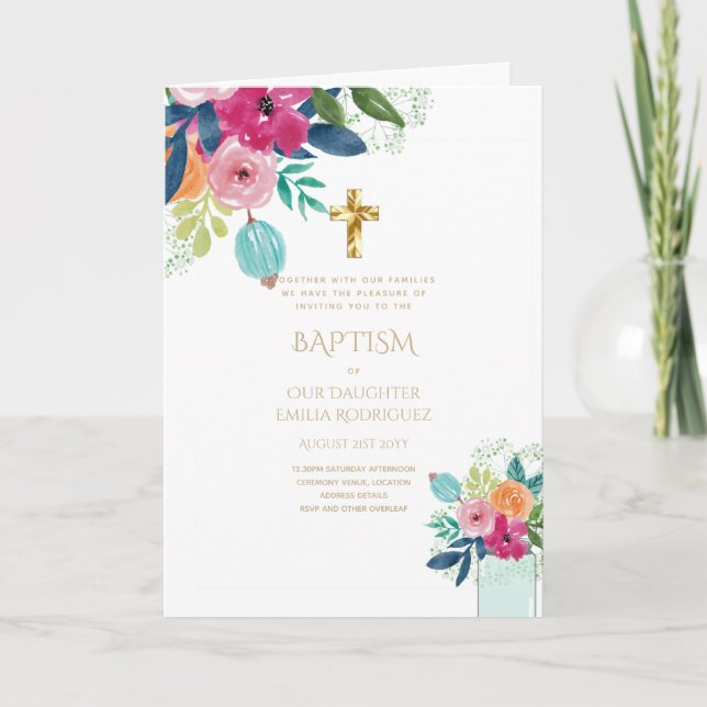 Convites Florais BAPTISM 4pg - Programa (Frente)