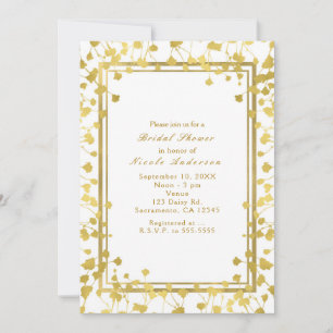 Convites Florais Chic Branco & Dourado para Bebê