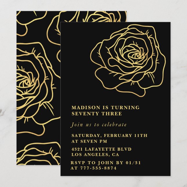 Convites Florais de Aniversário de 73 anos Black G (Frente/Verso)