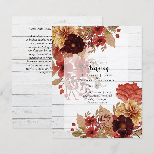Convites Florais De Casamento - Dusky (Frente/Verso)