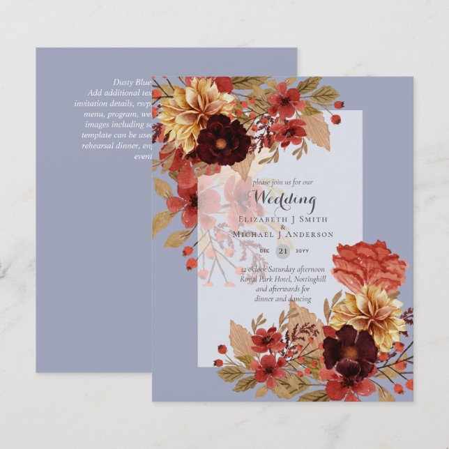 Convites Florais De Casamento - Dusky (Frente/Verso)