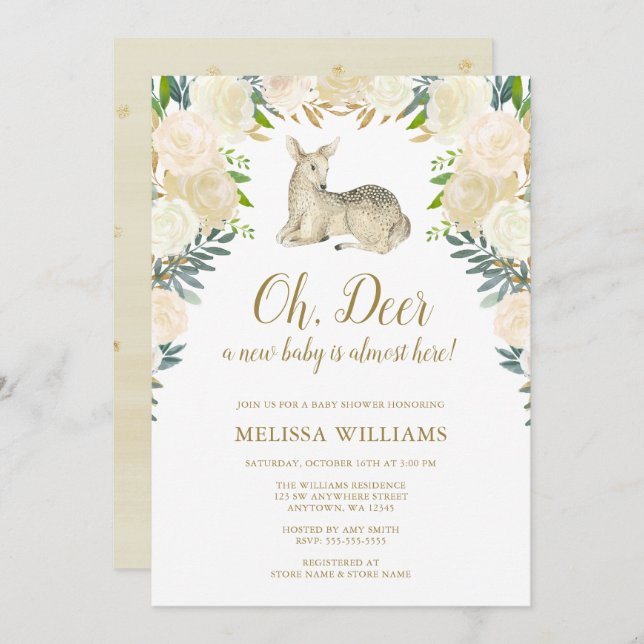 Convites florais do chá de fraldas dos cervos da (Frente/Verso)