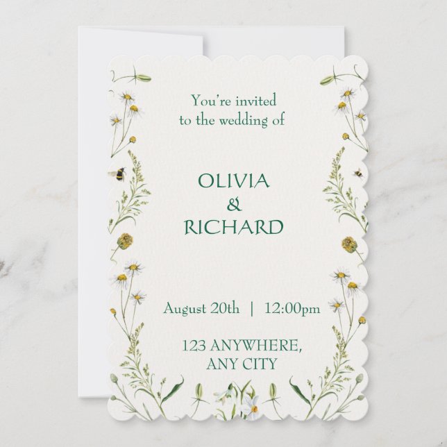 Convites florais mínimos clássicos de flor selvage (Frente)