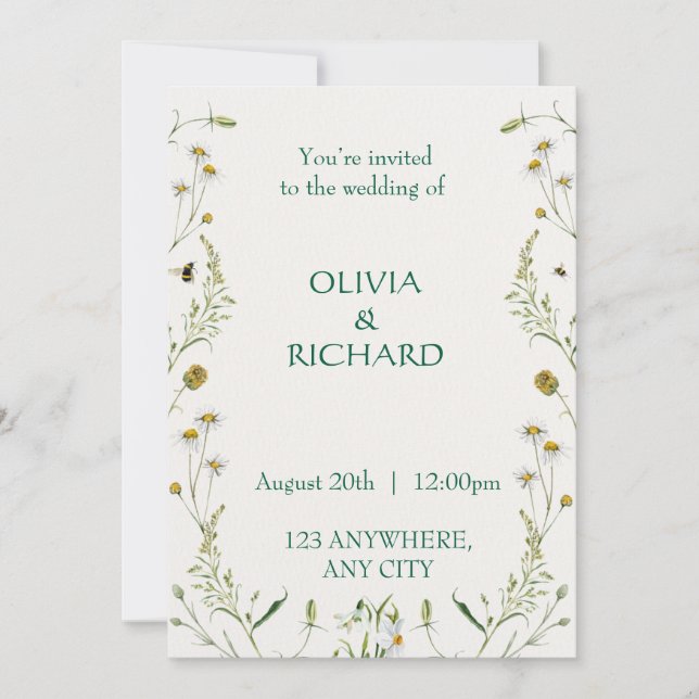 Convites florais mínimos clássicos de flor selvage (Frente)