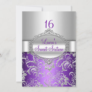 Convites Florais Roxo e Prata para Sweet 16