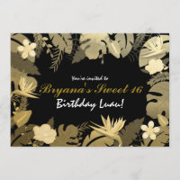 Convites Folhas de Jardim Tropical Dourado e Preto