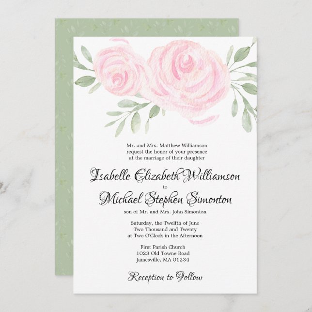 Convites Formais De Casamento Floral Por Aquarela  (Frente/Verso)