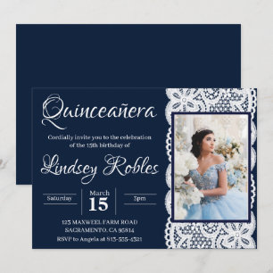convites fotográficos azul-claro quinceanera