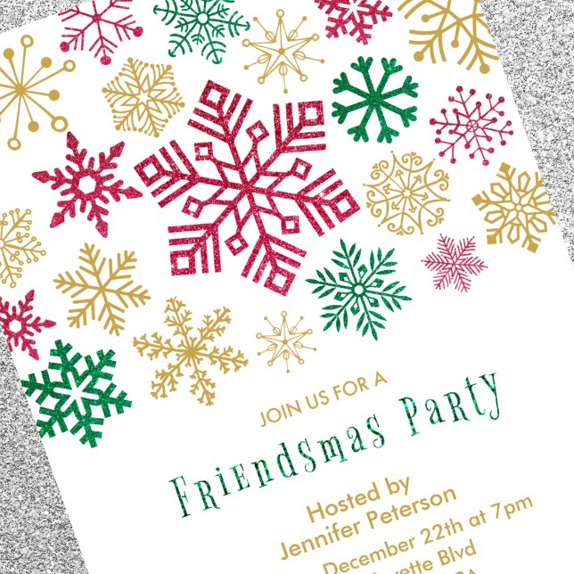 Convites Friendsmas Festa Chic Flocos de Neve (Criador carregado)