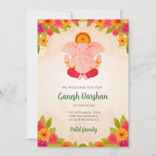 Convites Ganesh Chaturthi Convites Ganpati (Frente)