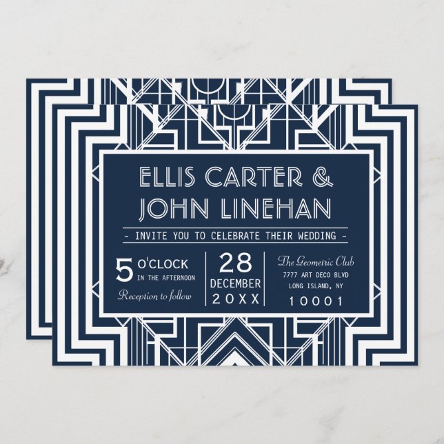 Convites Geométricos de Casamento de marinhos (Frente/Verso)