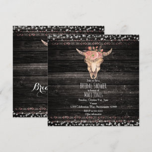 Convites Glam madeiras escuras caveira de vaca flo
