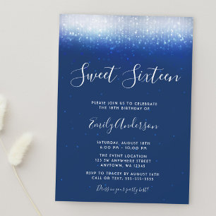 Convites Glam Navy Azul Sweet 16
