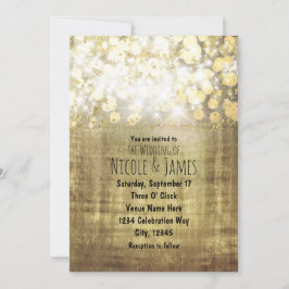 Convites Glamour Dourado Rústico Luzes Sparkle Bri