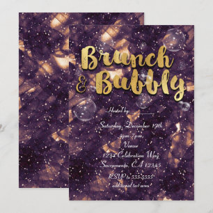 Convites Glamurosos Roxo Dourado Brunch & Bubbly