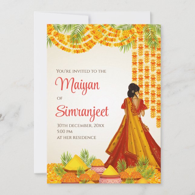 Convites Haldi e Convidados Pithi Maiyan (Frente)