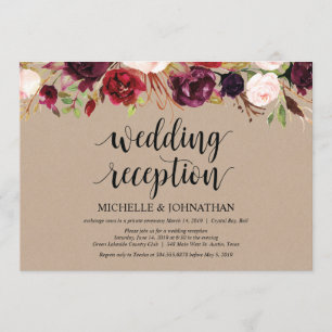 Convites Kraft para Recepção de Casamento Floral B