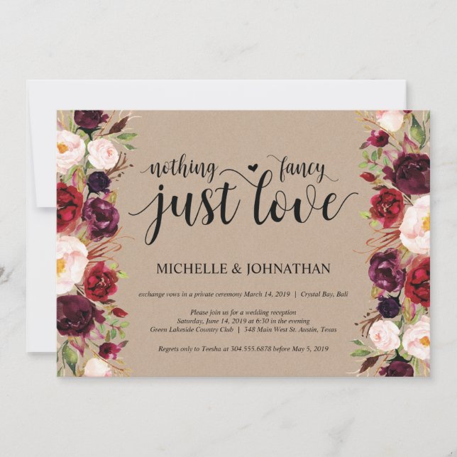 Convites Kraft para Recepção de Casamento Floral B (Frente)