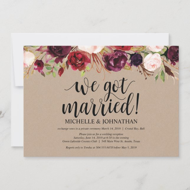 Convites Kraft para Recepção de Casamento Floral B (Frente)