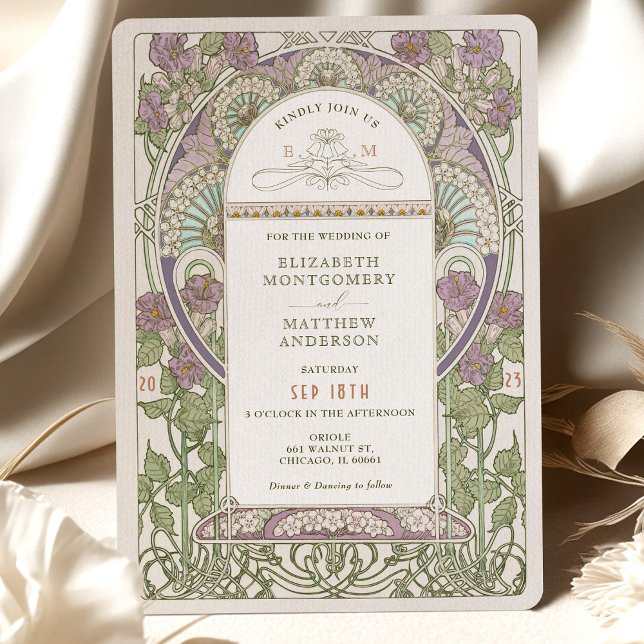 Convites Lilac para Casamento Art Nouveau por Much (Criador carregado)