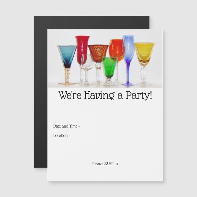 Convites Magnéticos de Taças de Vinho (Frente/Verso)