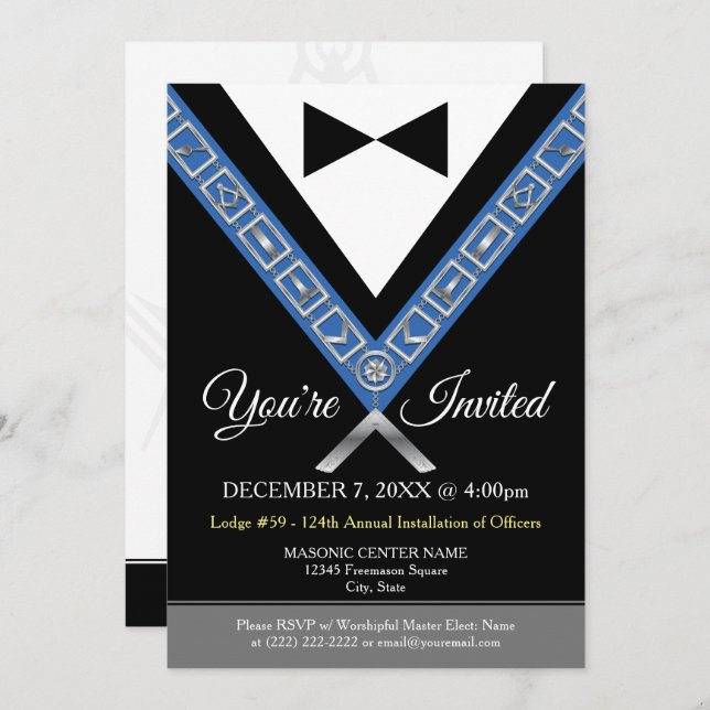 Convites Masônicos | Freemason Tuxedo Jewel (Frente/Verso)