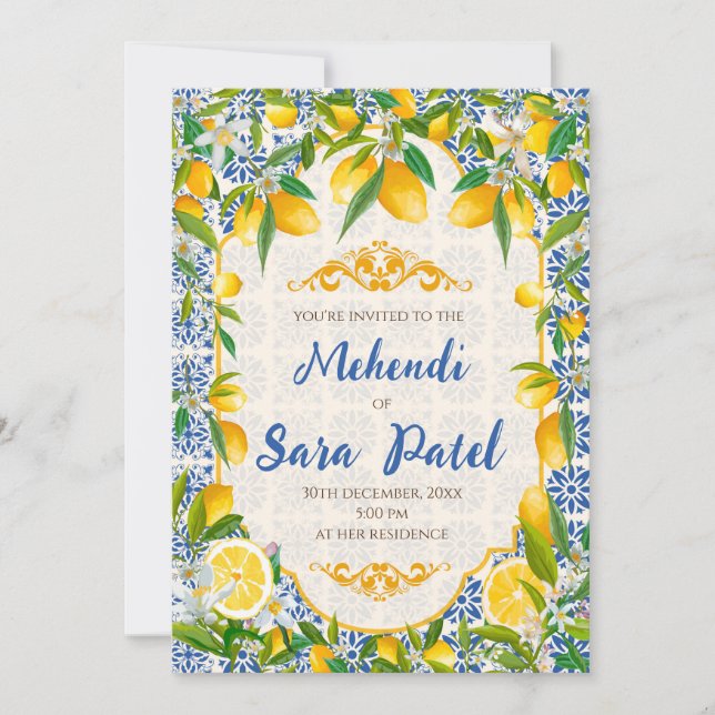 Convites Mehndi & decoração temática italiana (Frente)