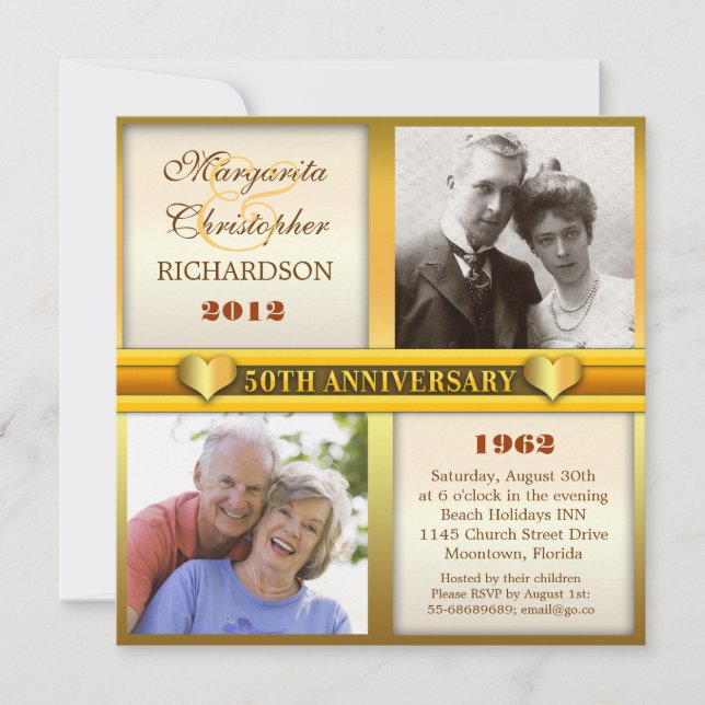 convites modernos e elegantes de 50º aniversário d (Frente)