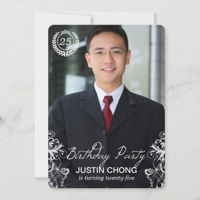 Convites modernos elegantes do aniversário da foto (Frente)