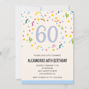 Convites modernos simples de 60 anos com confetes