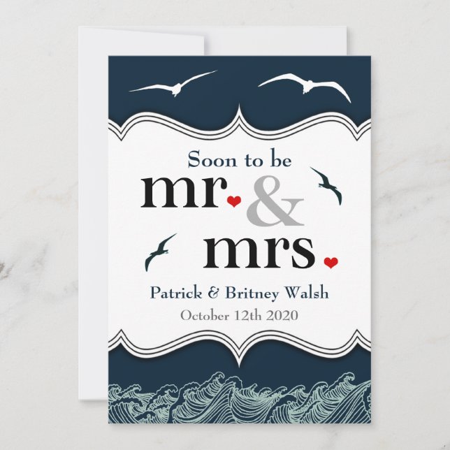 Convites náuticos do azul marinho & os brancos do (Frente)