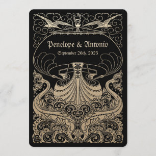 Convites náuticos do casamento da folha Dourado do