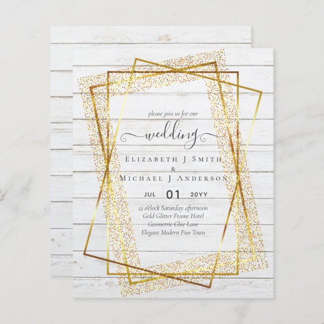 CONVITES ORÇAMENTAIS À BASE DE Glitter Dourado Geo (Frente/Verso)