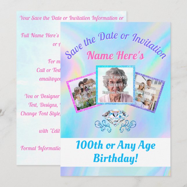 Convites ou 100 SAVE the DATE com 1 - 3 Fotos (Frente/Verso)