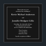 Convites ou Anúncios Quadrados Pretos e Brancos<br><div class="desc">Este convite personalizado de preto e branco é a forma perfeita de convidar seus amigos e família para o seu casamento. Você também pode personalizar o texto para qualquer outro evento, como um chá de fraldas ou uma festa de formatura. O anúncio de evento personalizado apresenta texto branco em um...</div>