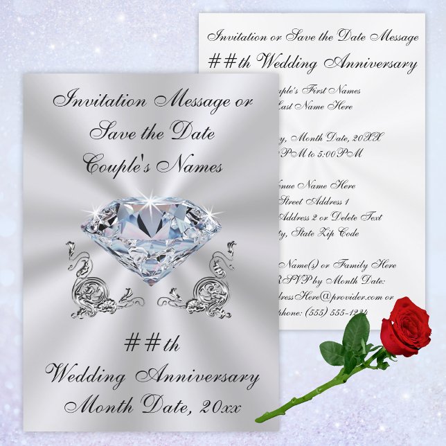 Convites ou Comunicado de Data para Aniversário de (Diamond Anniversary Invitations. 60th Anniversary Invitations, 75th Anniversary Invitation or 10th.)