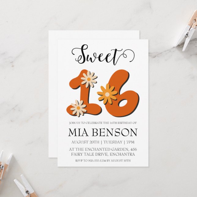 convites para 16 anos, cor-de-rosa, modernos (Frente/Verso In Situ)