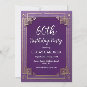 convites para 60 anos, roxo e ouro