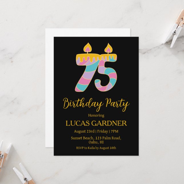 convites para 75 anos elegantes para tipografia (Frente/Verso In Situ)
